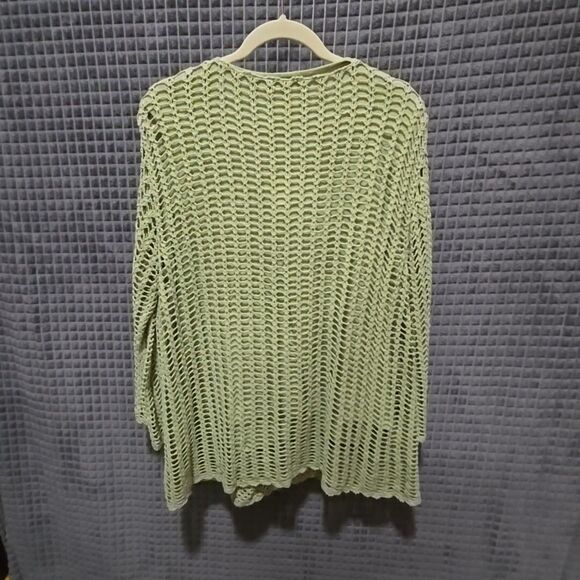 Y2K Green Crochet Sweater Top Sz2X Open Knit Boho Fairy Cottage Coastal Grandma - Picture 14 of 16